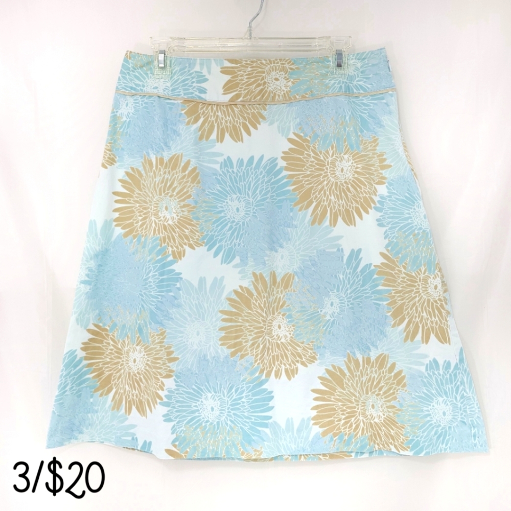 Banana Republic Floral Skirt Blue & Tan Cotton Size 8
